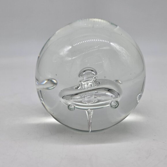 Hand Blown Clear Glass Paperweight With Abstract Design Controlled Bubbles 3" - Picture 10 of 12